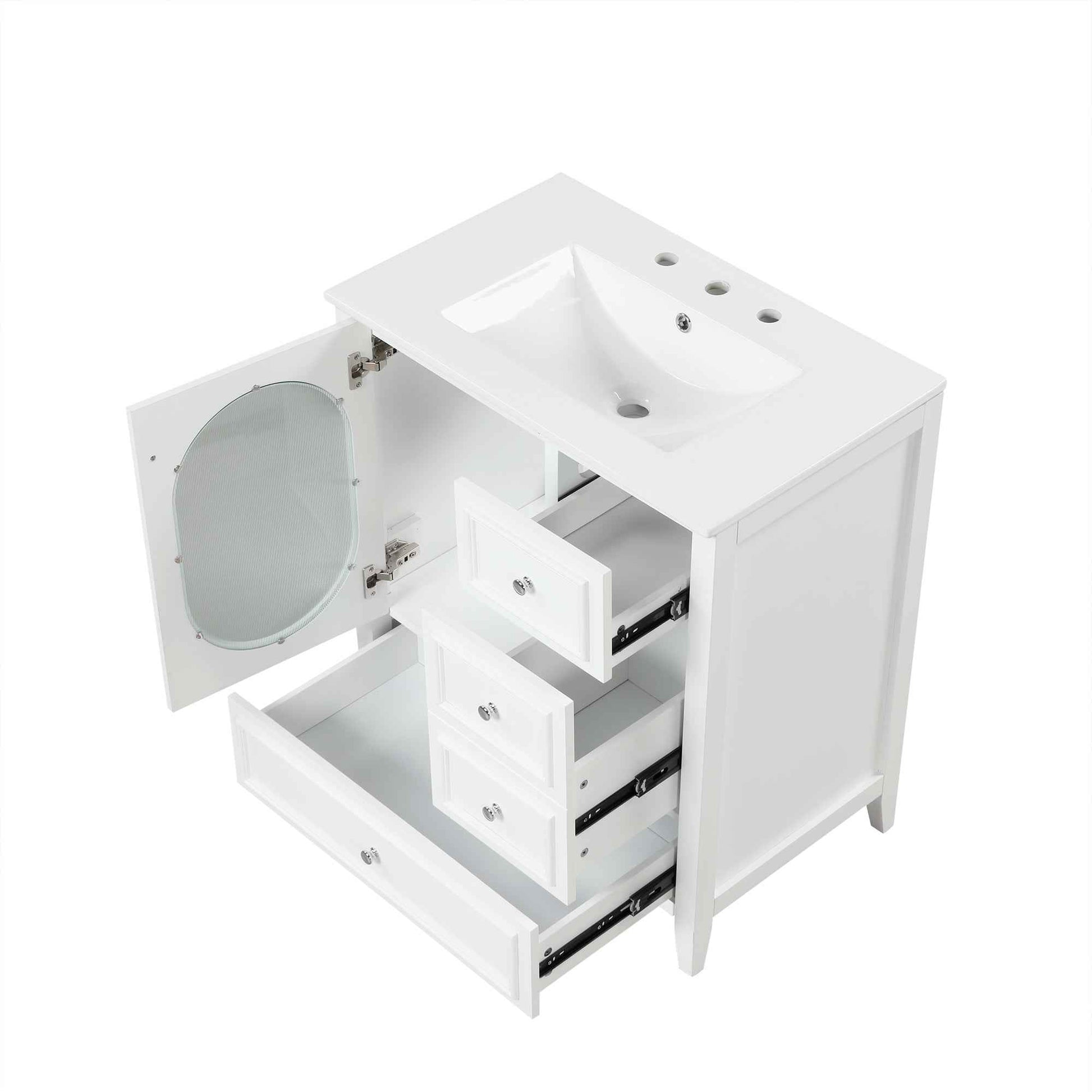 30" Bathroom Vanity with Sink, Bathroom Vanity Cabinet with Three Drawers and Door, Solid Wood and MDF, White