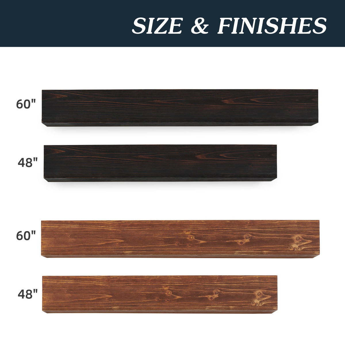 60" Rustic Wood Fireplace Mantel,Wall-Mounted & Floating Shelf for Home Decor Espresso + Solid Wood - B&B Forest Products