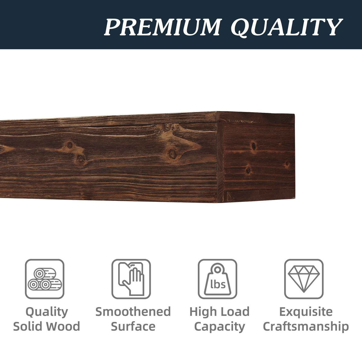 60" Rustic Wood Fireplace Mantel,Wall-Mounted & Floating Shelf for Home Decor Espresso + Solid Wood - B&B Forest Products