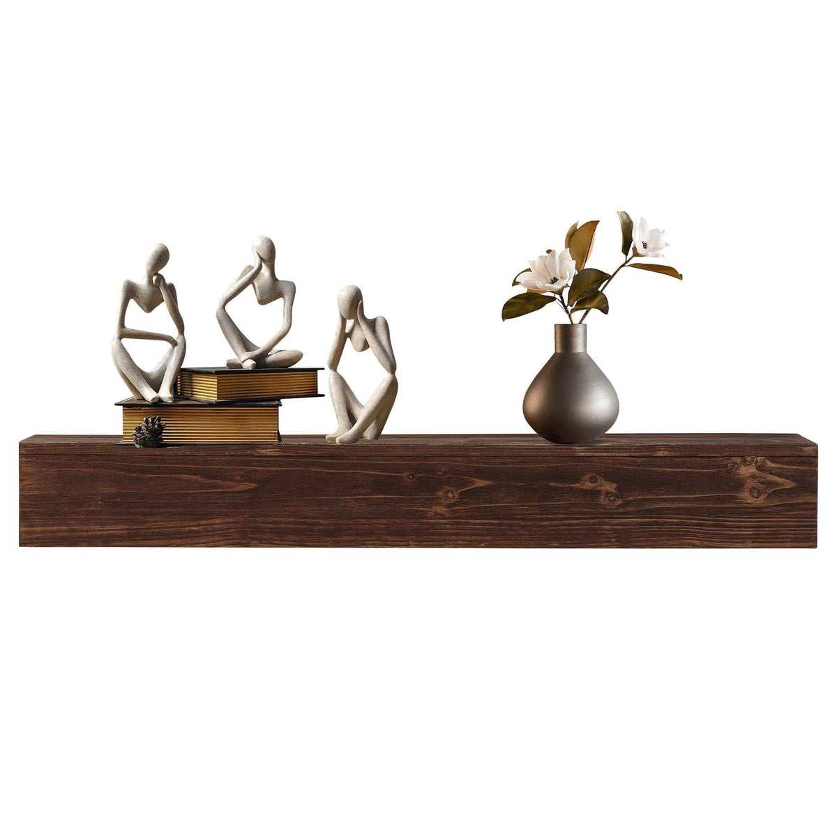 60" Rustic Wood Fireplace Mantel,Wall-Mounted & Floating Shelf for Home Decor Espresso + Solid Wood - B&B Forest Products