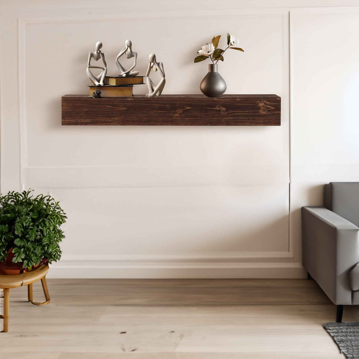 60" Rustic Wood Fireplace Mantel,Wall-Mounted & Floating Shelf for Home Decor Espresso + Solid Wood - B&B Forest Products