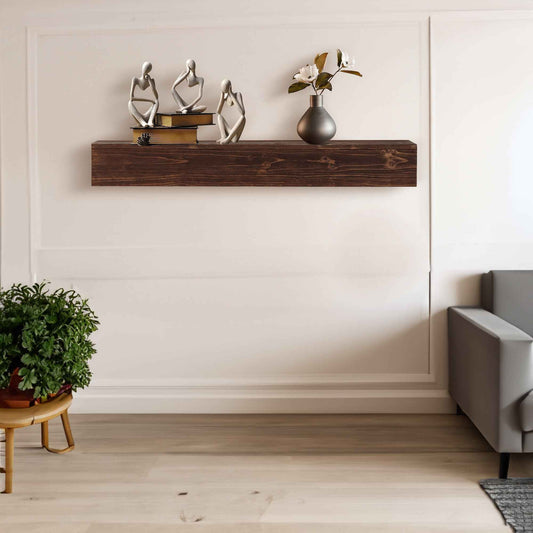 60" Rustic Wood Fireplace Mantel,Wall-Mounted & Floating Shelf for Home Decor Espresso + Solid Wood - B&B Forest Products