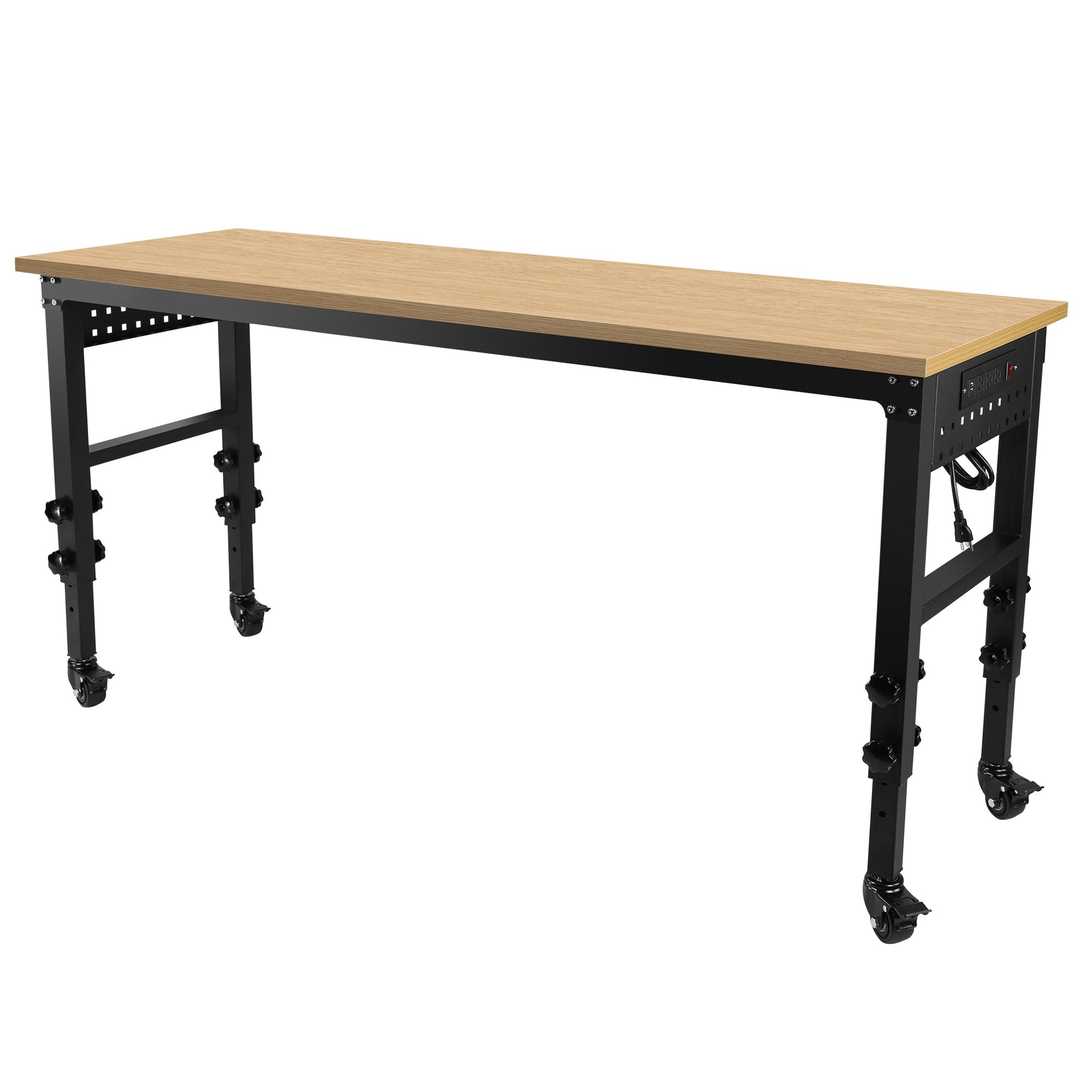 72 inch x 24 inch adjustable worktable, rolling heavy-duty worktable with power socket and wheels - B&B Forest Products