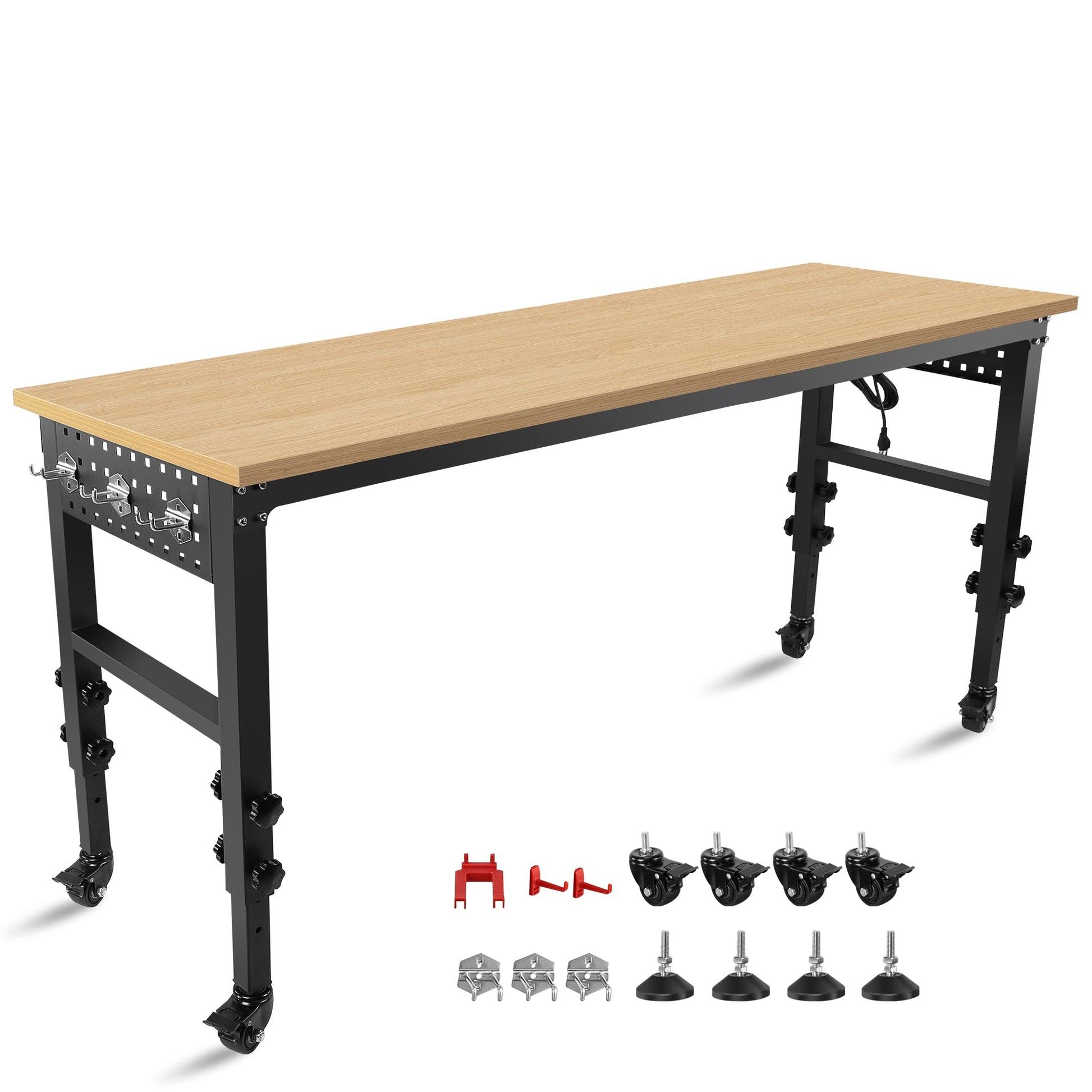 72 inch x 24 inch adjustable worktable, rolling heavy-duty worktable with power socket and wheels - B&B Forest Products