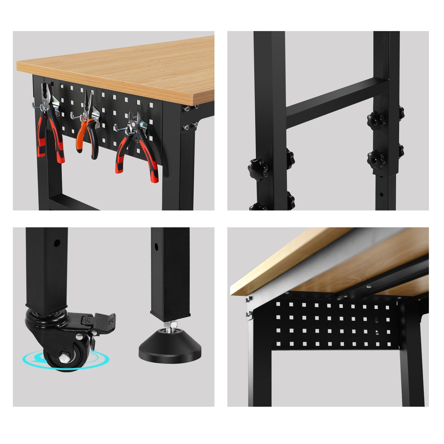 72 inch x 24 inch adjustable worktable, rolling heavy-duty worktable with power socket and wheels - B&B Forest Products
