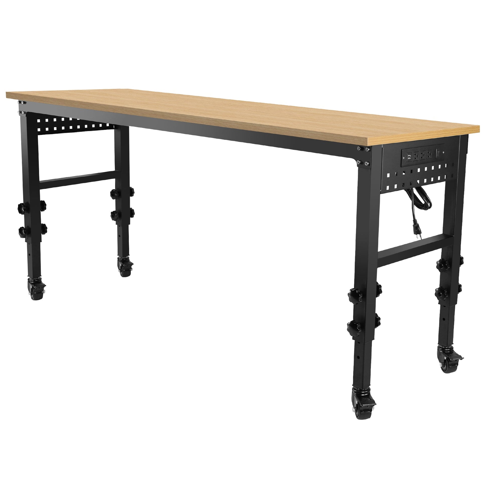 72 inch x 24 inch adjustable worktable, rolling heavy-duty worktable with power socket and wheels - B&B Forest Products