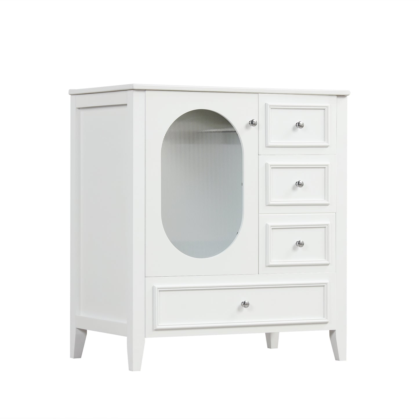 30" Bathroom Vanity with Sink, Bathroom Vanity Cabinet with Three Drawers and Door, Solid Wood and MDF, White