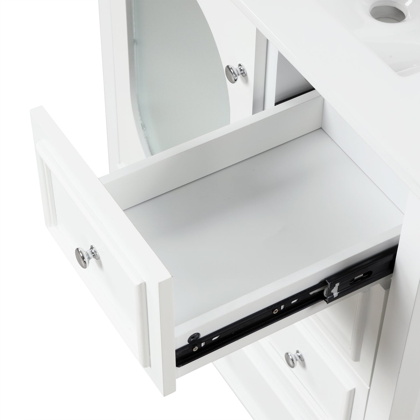 30" Bathroom Vanity with Sink, Bathroom Vanity Cabinet with Three Drawers and Door, Solid Wood and MDF, White