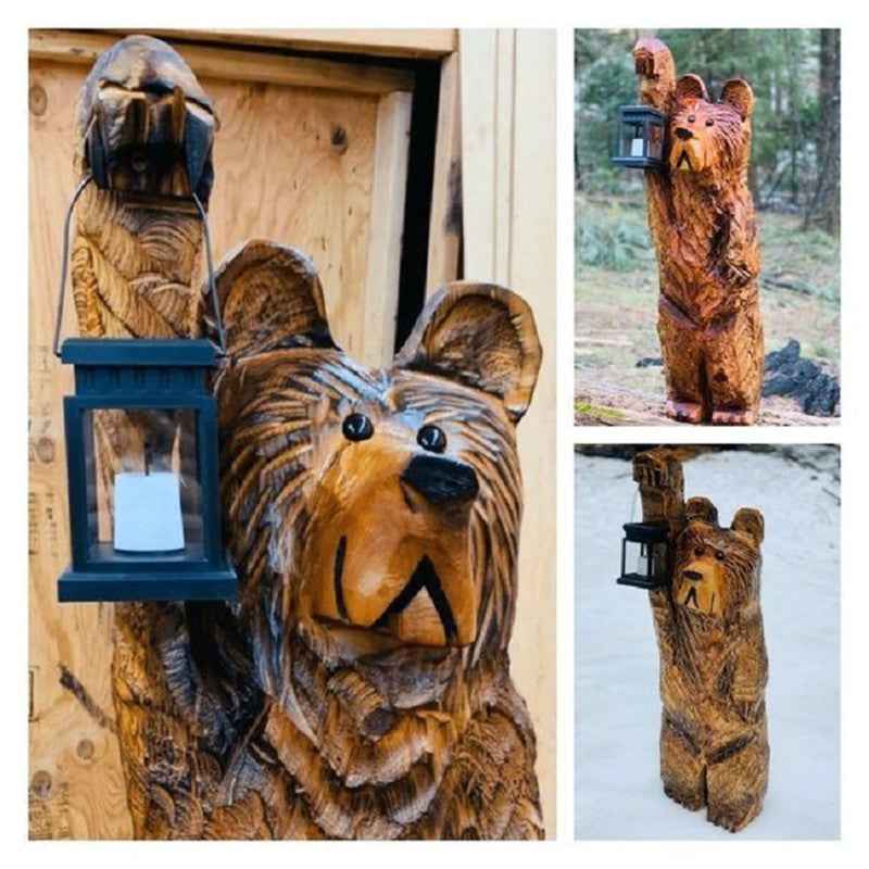 Cedar Carving Bear Resin Ornament Holding Lamp - B&B Forest Products