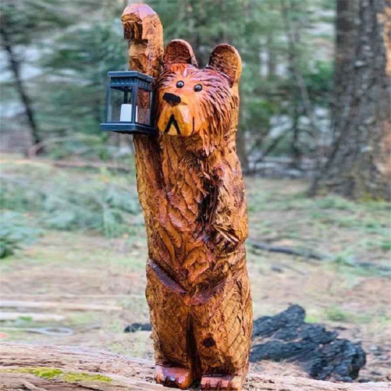 Cedar Carving Bear Resin Ornament Holding Lamp - B&B Forest Products