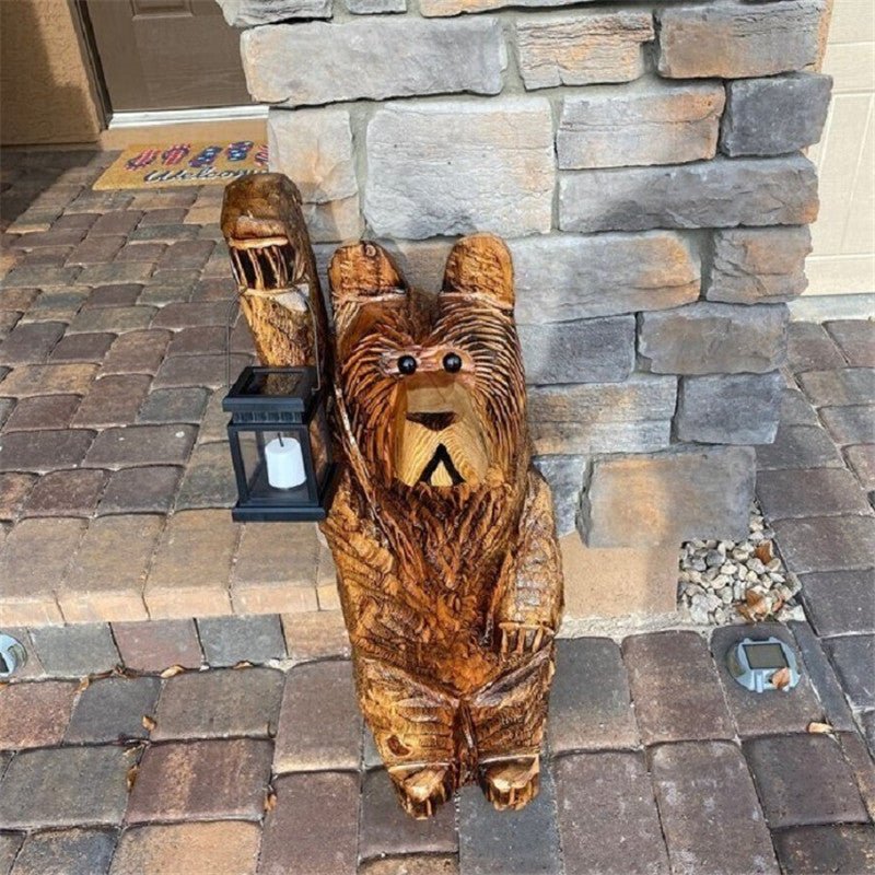 Cedar Carving Bear Resin Ornament Holding Lamp - B&B Forest Products