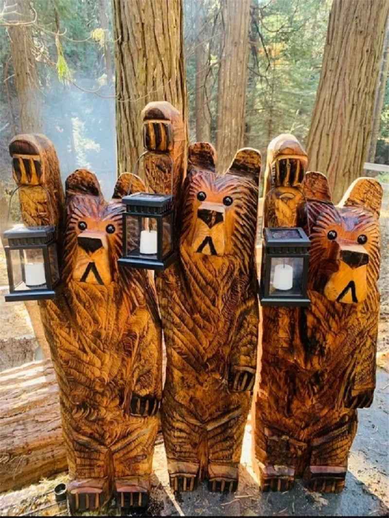 Cedar Carving Bear Resin Ornament Holding Lamp - B&B Forest Products