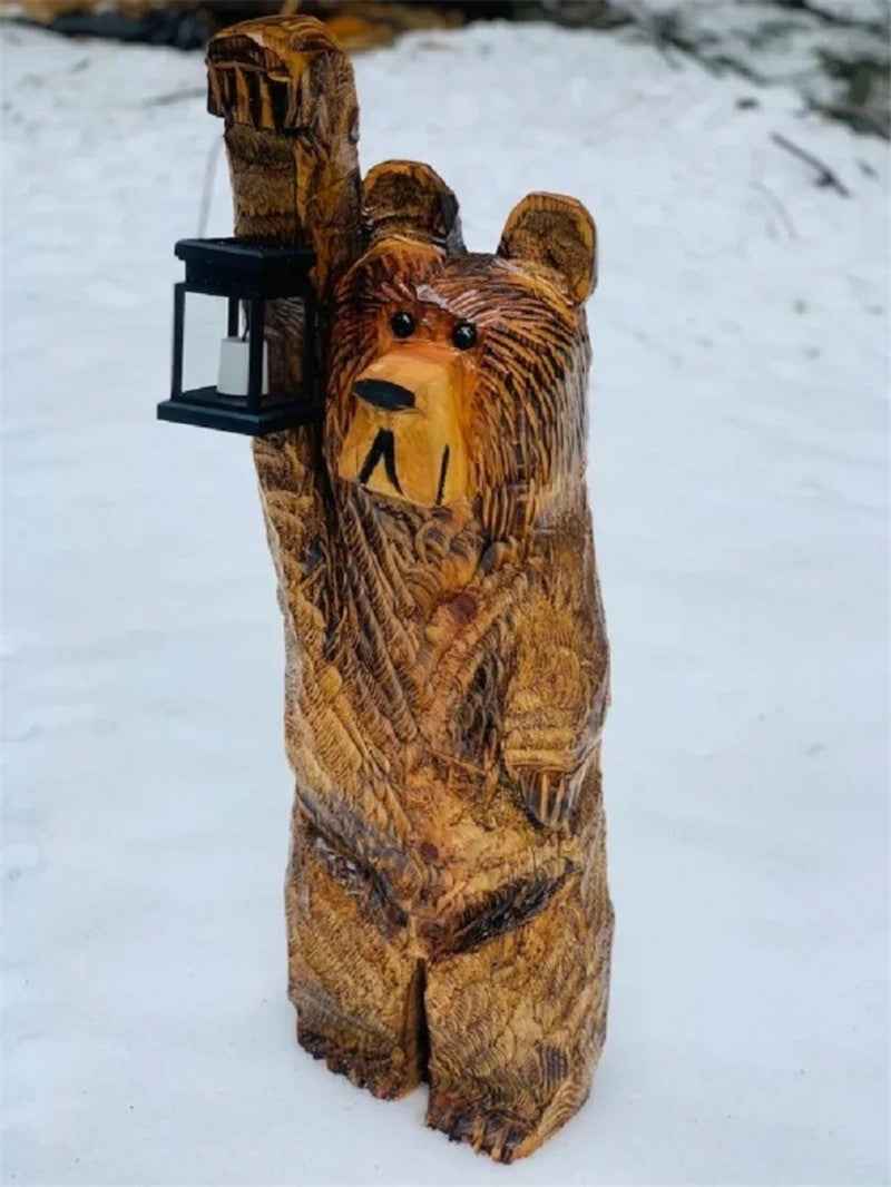 Cedar Carving Bear Resin Ornament Holding Lamp - B&B Forest Products