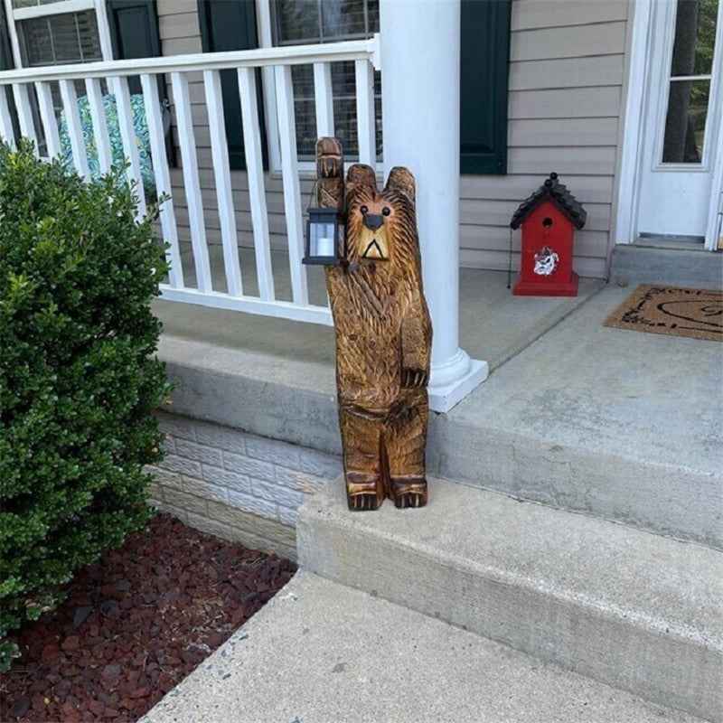 Cedar Carving Bear Resin Ornament Holding Lamp - B&B Forest Products