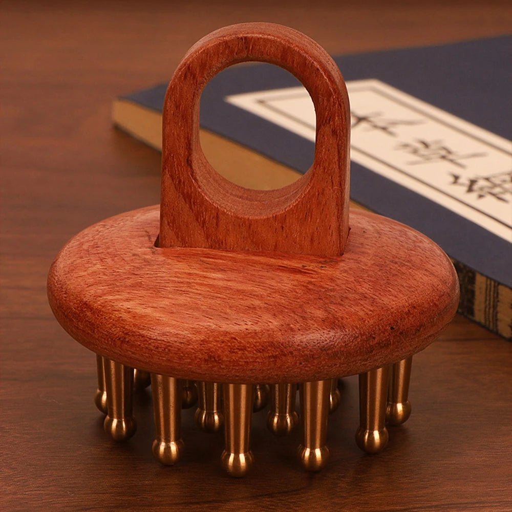 Copper Wood Head Meridian Massage Comb Gua Sha Massage Tool Body Wood Therapy Scalp Massage - B&B Forest Products