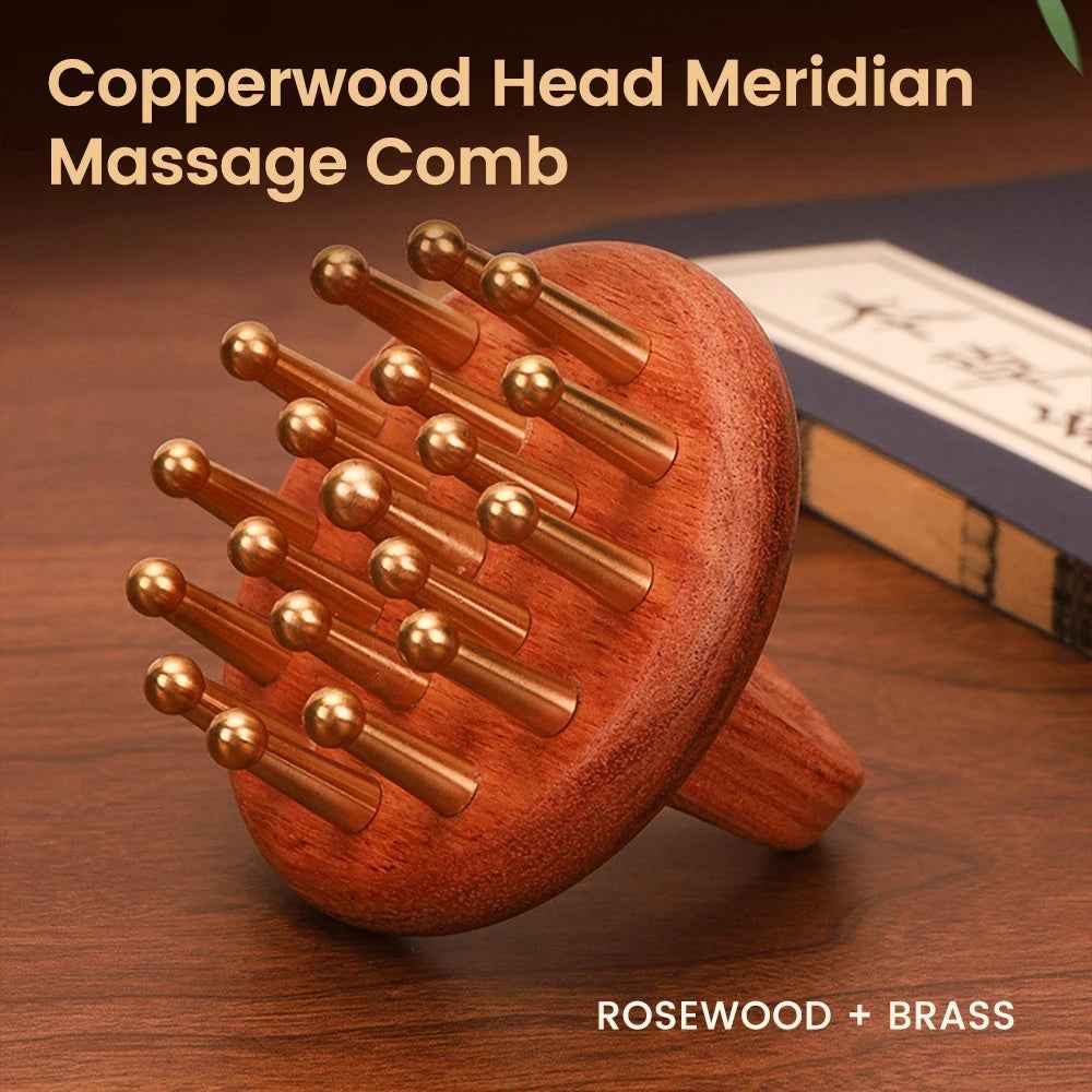 Copper Wood Head Meridian Massage Comb Gua Sha Massage Tool Body Wood Therapy Scalp Massage - B&B Forest Products