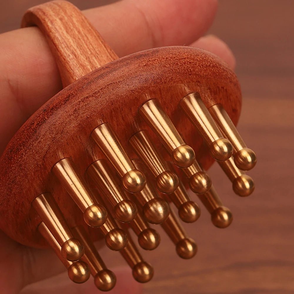 Copper Wood Head Meridian Massage Comb Gua Sha Massage Tool Body Wood Therapy Scalp Massage - B&B Forest Products