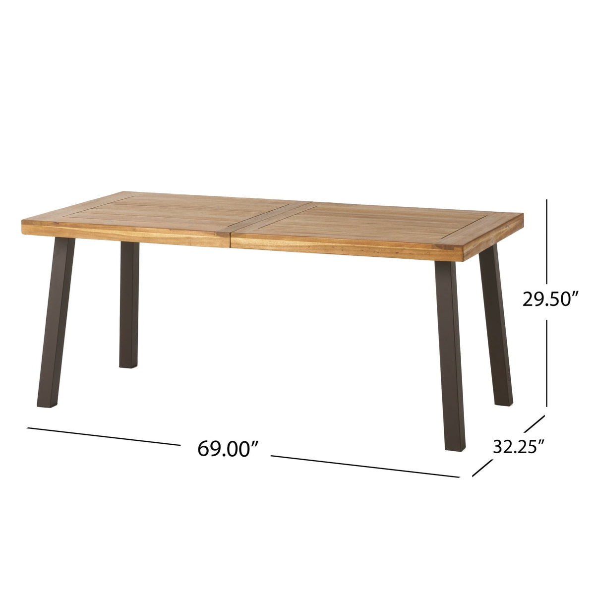 Della Acacia Wood Dining Table, Natural Stained with Rustic Metal, Brown, Grey - B&B Forest Products