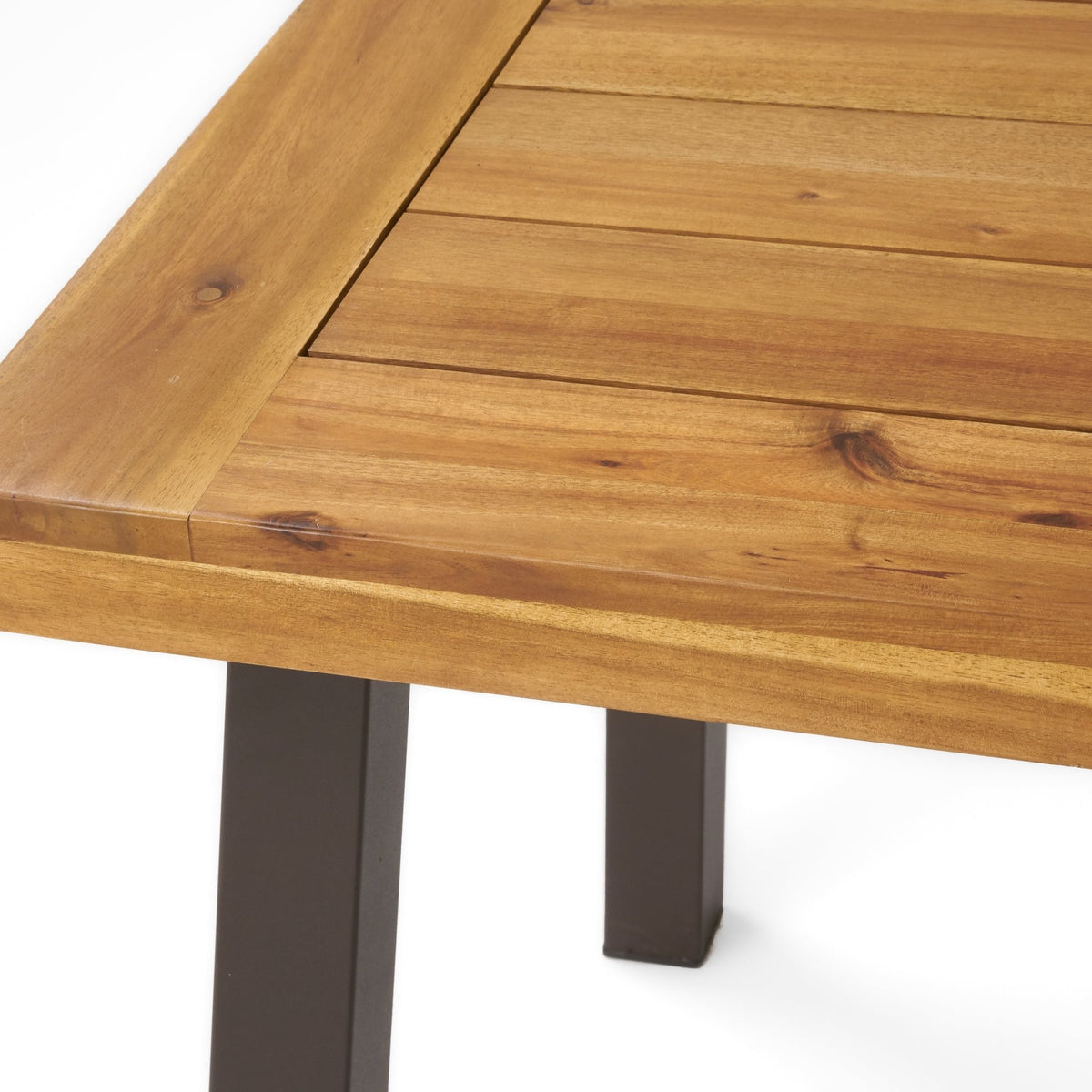 Della Acacia Wood Dining Table, Natural Stained with Rustic Metal, Brown, Grey - B&B Forest Products