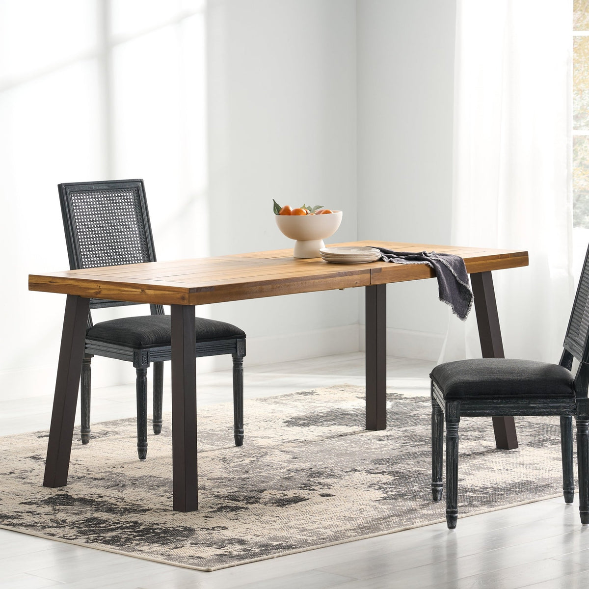 Della Acacia Wood Dining Table, Natural Stained with Rustic Metal, Brown, Grey - B&B Forest Products