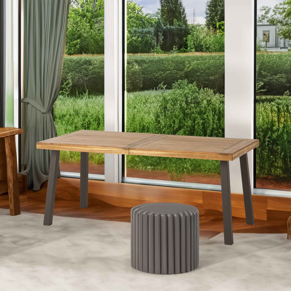 Della Acacia Wood Dining Table, Natural Stained with Rustic Metal, Brown, Grey - B&B Forest Products