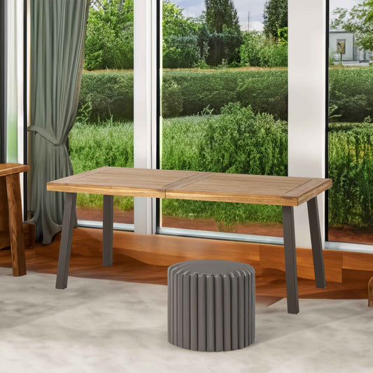 Della Acacia Wood Dining Table, Natural Stained with Rustic Metal, Brown, Grey - B&B Forest Products