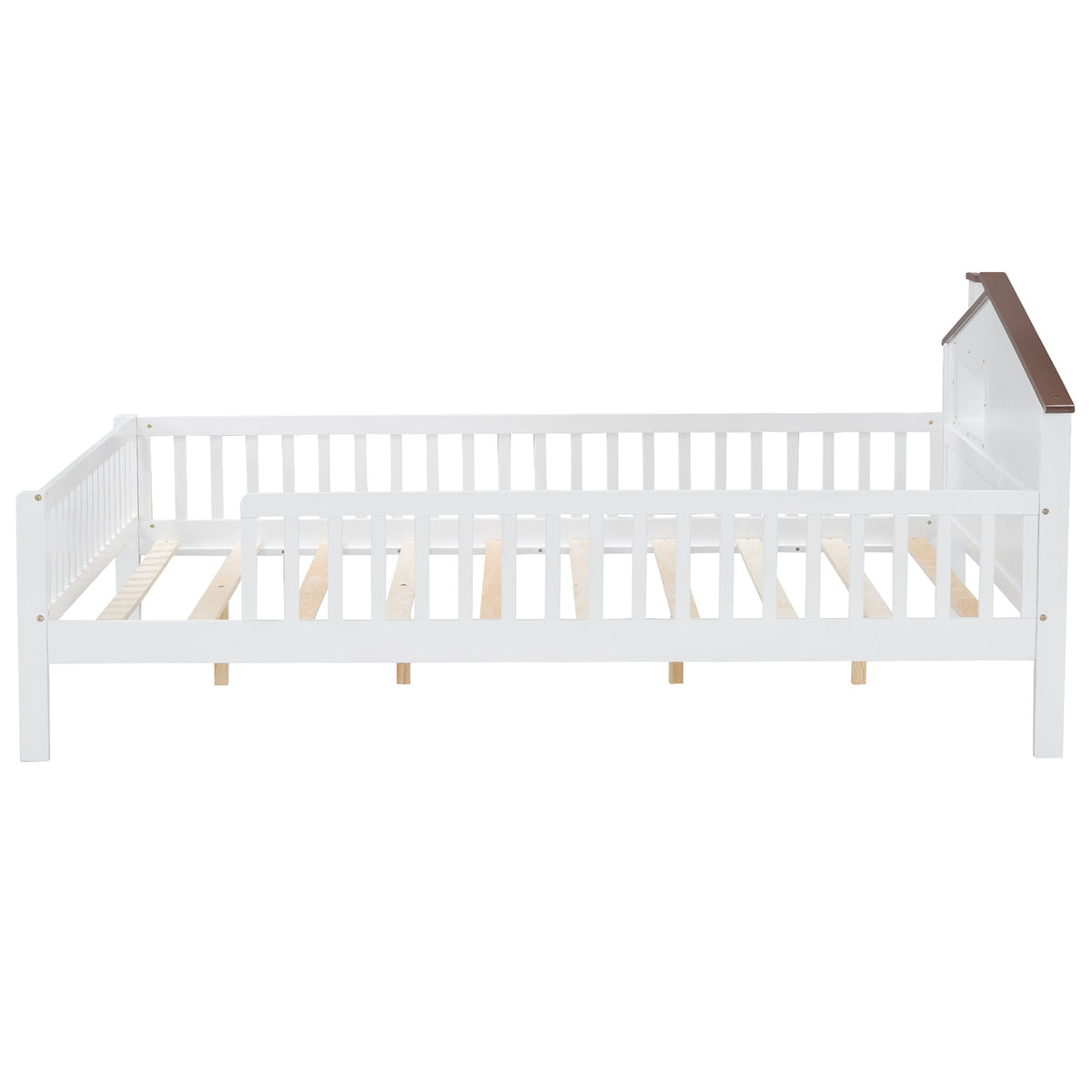 Full Size Wood Platform Bed with House-shaped Headboard, LED and Built-in Storage, White - B&B Forest Products