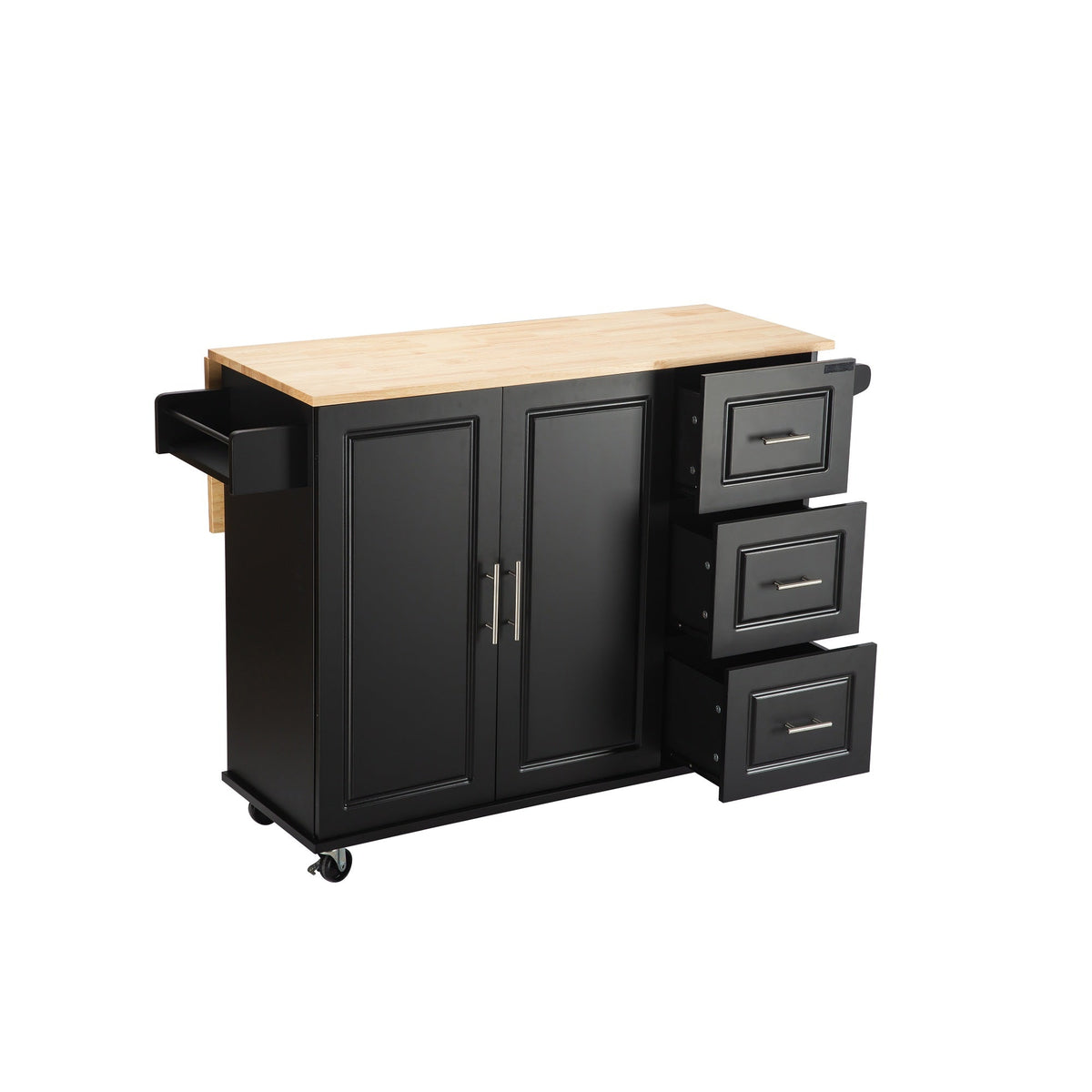 Kitchen Island & Kitchen Cart Mobile Kitehcn Island with Extensible Rubber Wood Table Top - B&B Forest Products