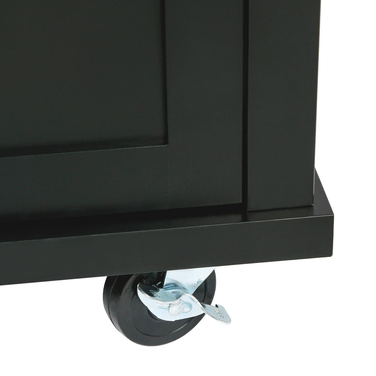 Kitchen trolley with rubber wood leaf countertop, 5-wheel kitchen island, storage cabinet and 3 dining drawers, black - B&B Forest Products