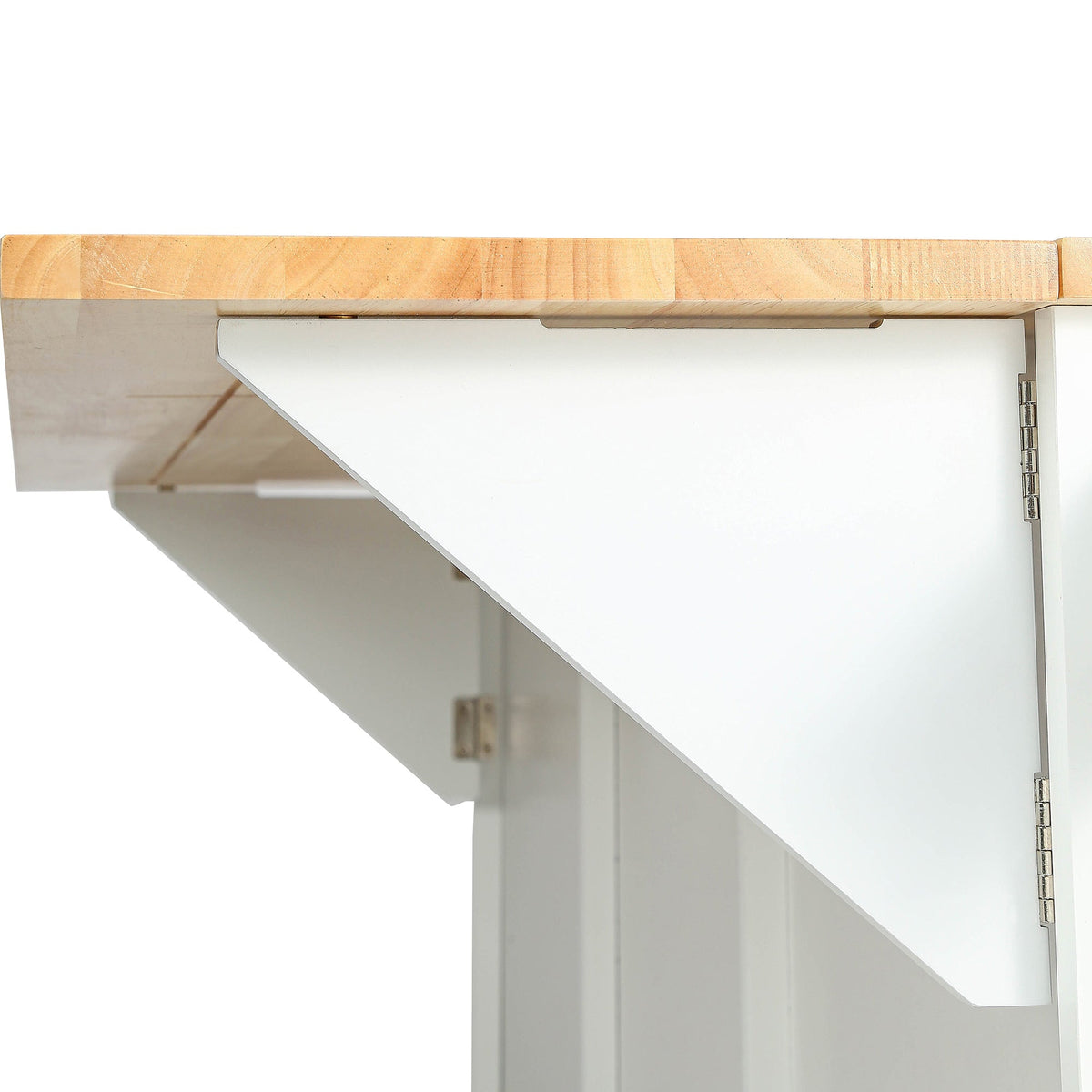 Kitchen trolley with rubber wood leaf countertop, 5-wheel kitchen island, storage cabinet and 3 dining drawers, white - B&B Forest Products