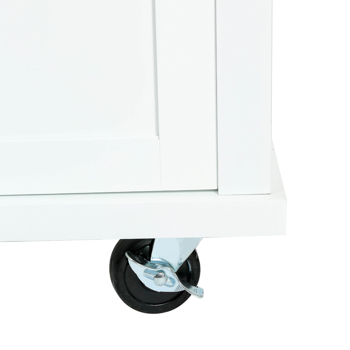 Kitchen trolley with rubber wood leaf countertop, 5-wheel kitchen island, storage cabinet and 3 dining drawers, white - B&B Forest Products