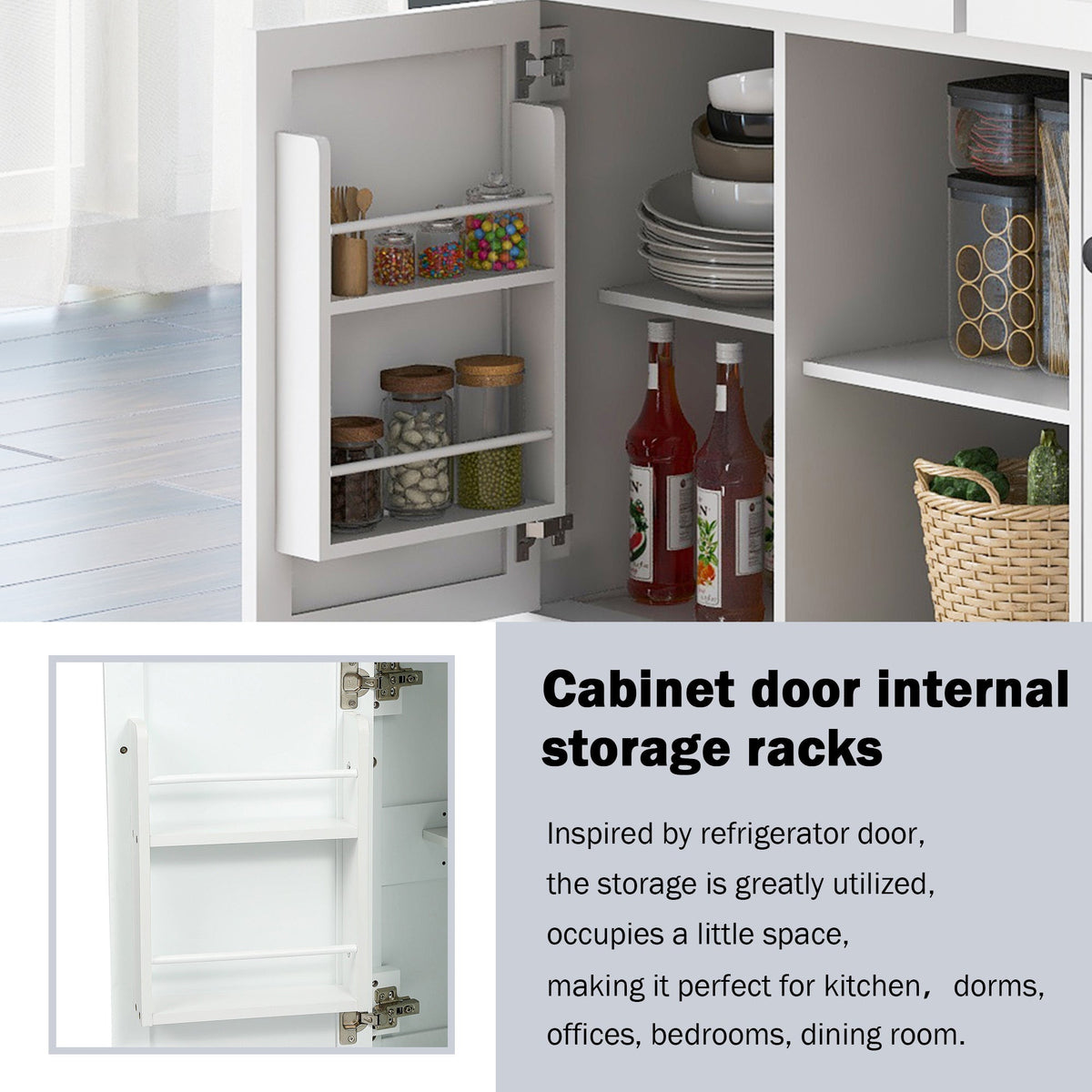 Kitchen trolley with rubber wood leaf countertop, 5-wheel kitchen island, storage cabinet and 3 dining drawers, white - B&B Forest Products