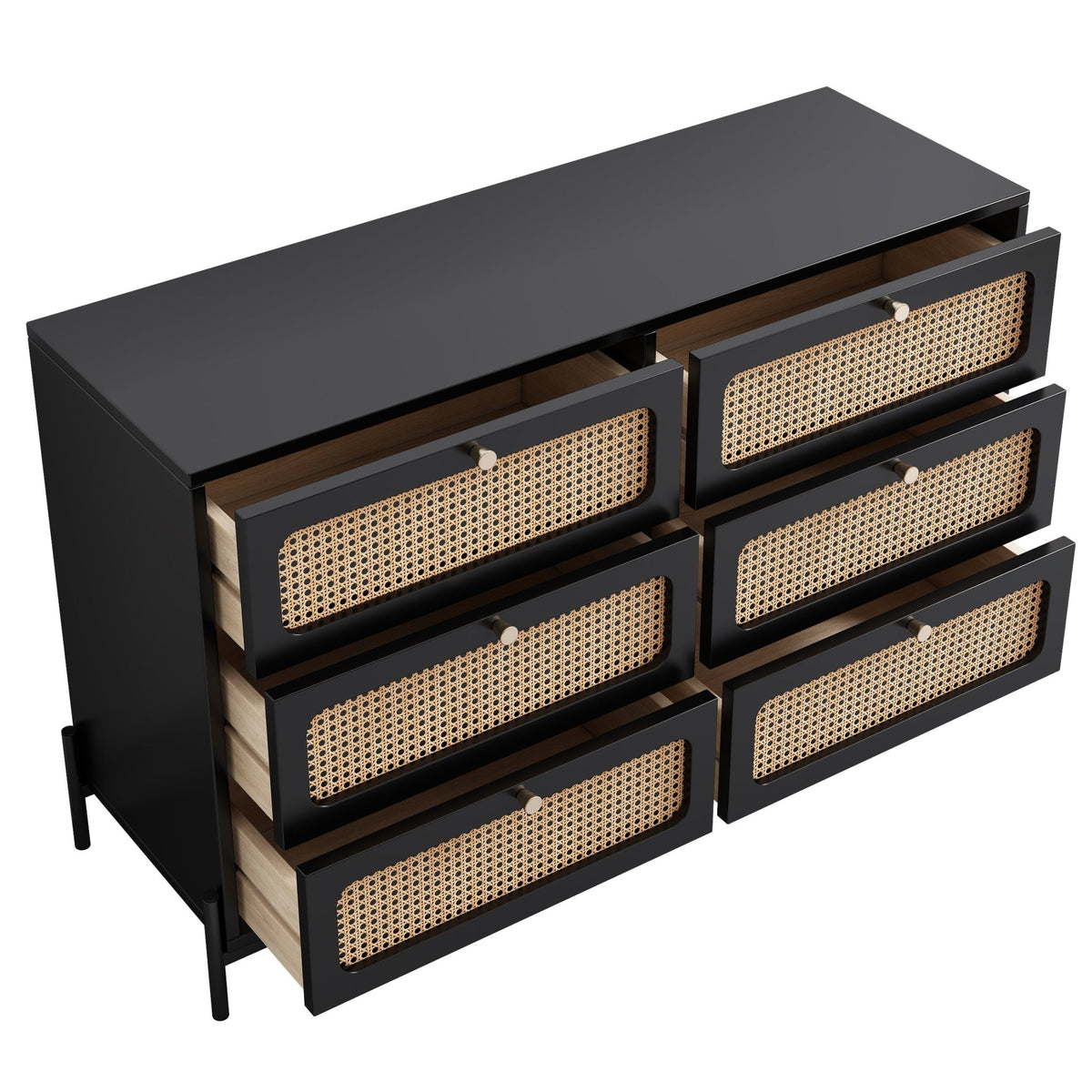 Modern hemp vine wood closet with 6 drawers, dressing table, wooden storage cabinet side panel, black - B&B Forest Products