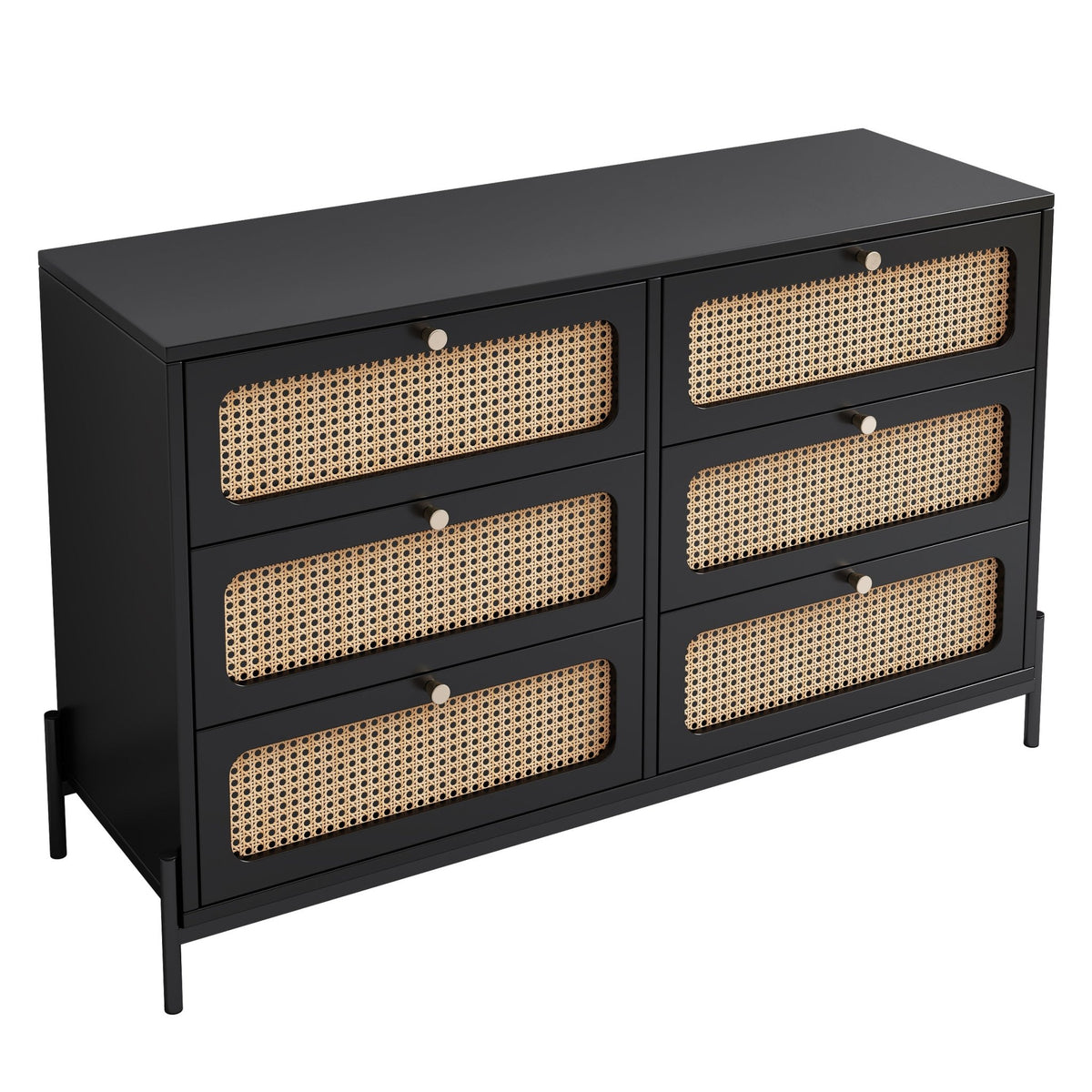Modern hemp vine wood closet with 6 drawers, dressing table, wooden storage cabinet side panel, black - B&B Forest Products