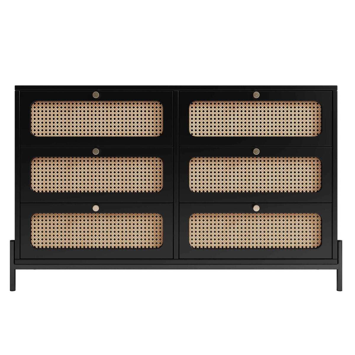 Modern hemp vine wood closet with 6 drawers, dressing table, wooden storage cabinet side panel, black - B&B Forest Products