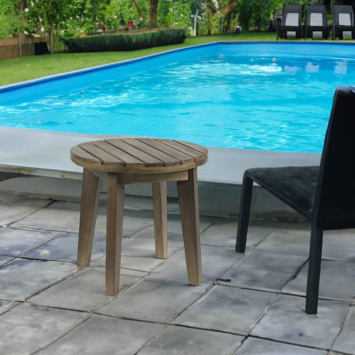 Outdoor 16" Acacia Wood Side Table, Gray Finish - B&B Forest Products