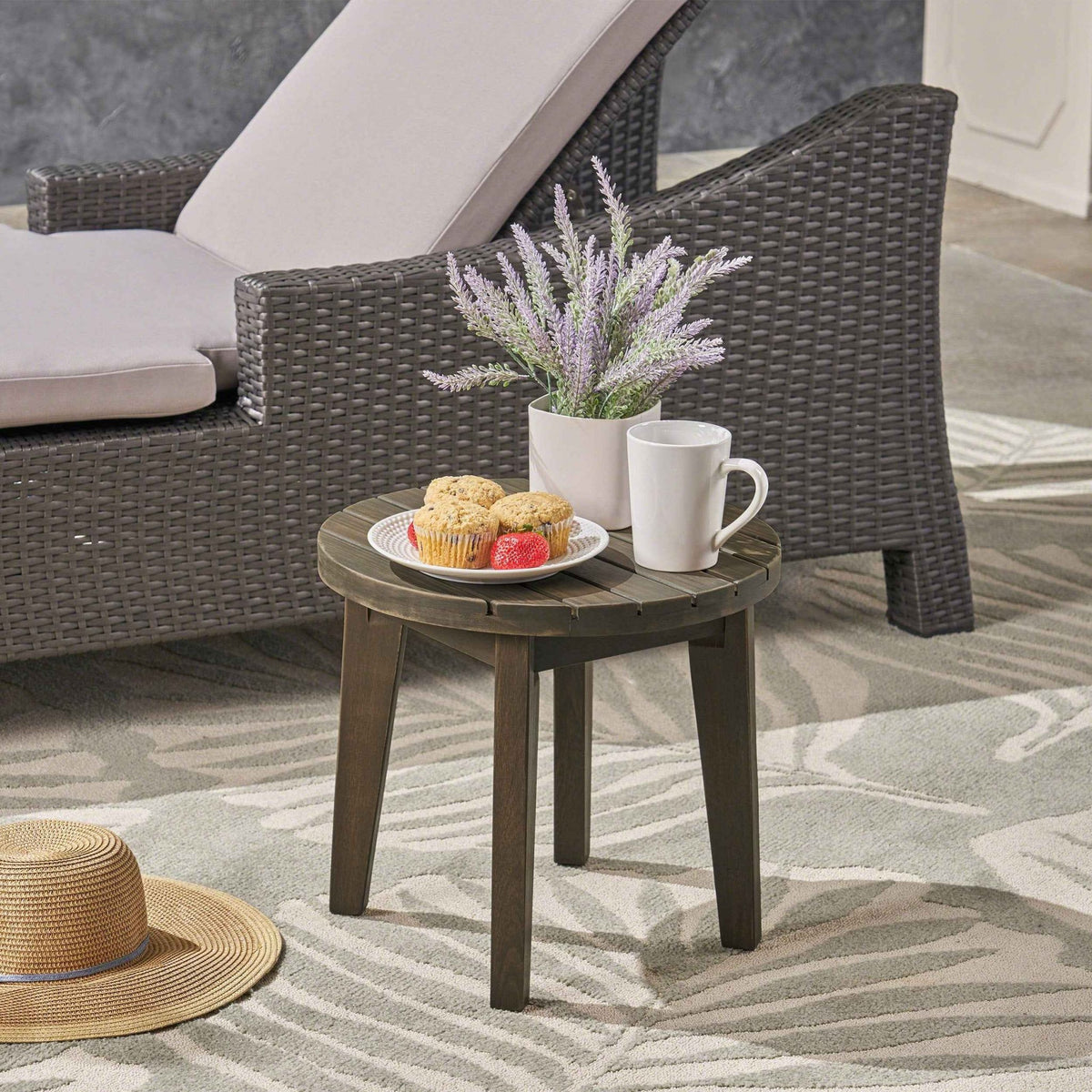 Outdoor 16" Acacia Wood Side Table, Gray Finish - B&B Forest Products