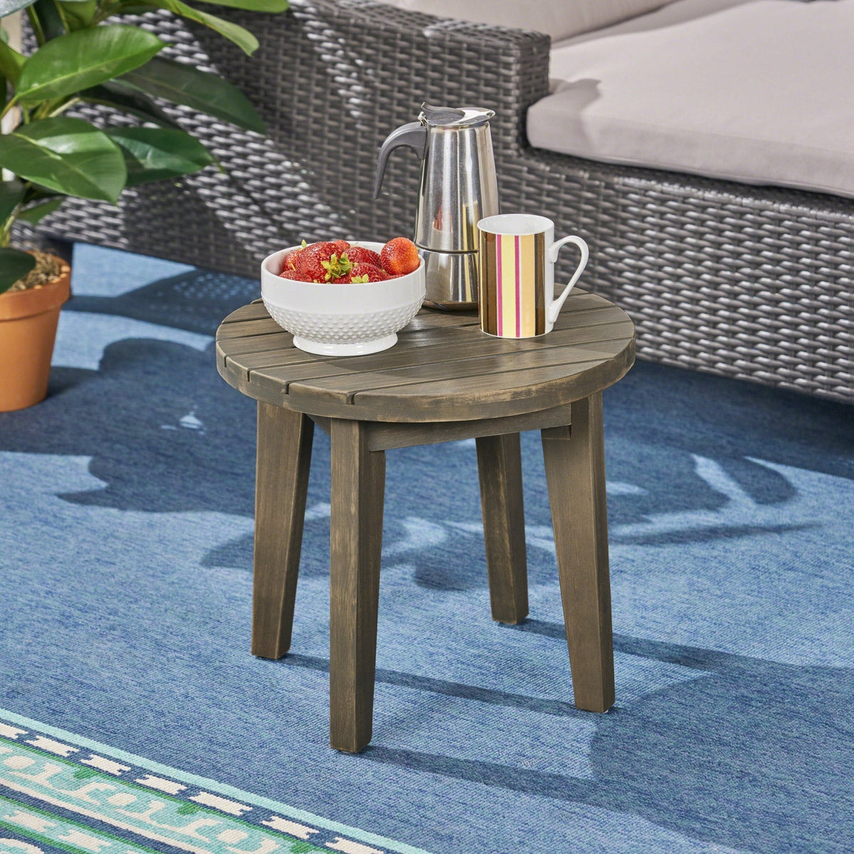 Outdoor 16" Acacia Wood Side Table, Gray Finish - B&B Forest Products
