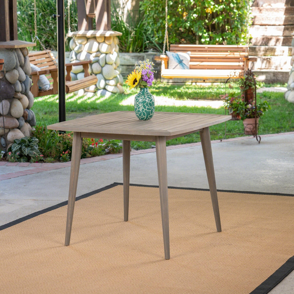 Outdoor Square Acacia Wood Table with Straight Legs, Gray - B&B Forest Products