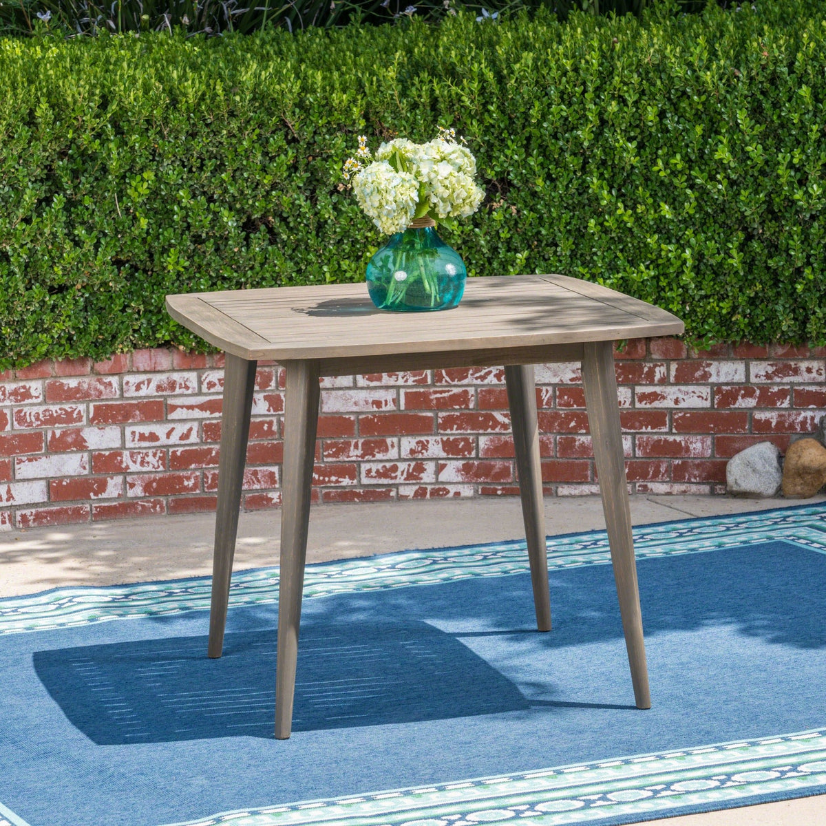Outdoor Square Acacia Wood Table with Straight Legs, Gray - B&B Forest Products