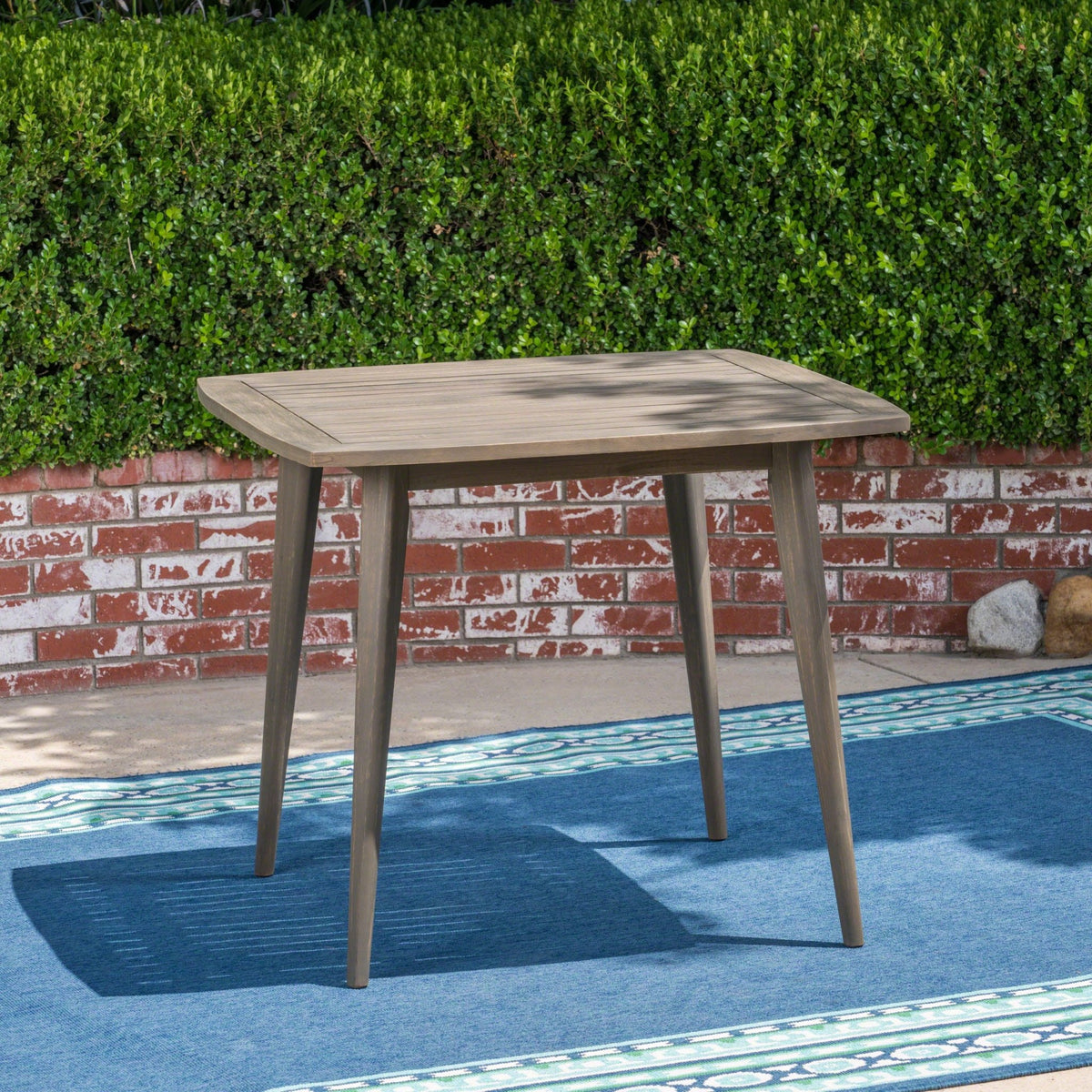 Outdoor Square Acacia Wood Table with Straight Legs, Gray - B&B Forest Products