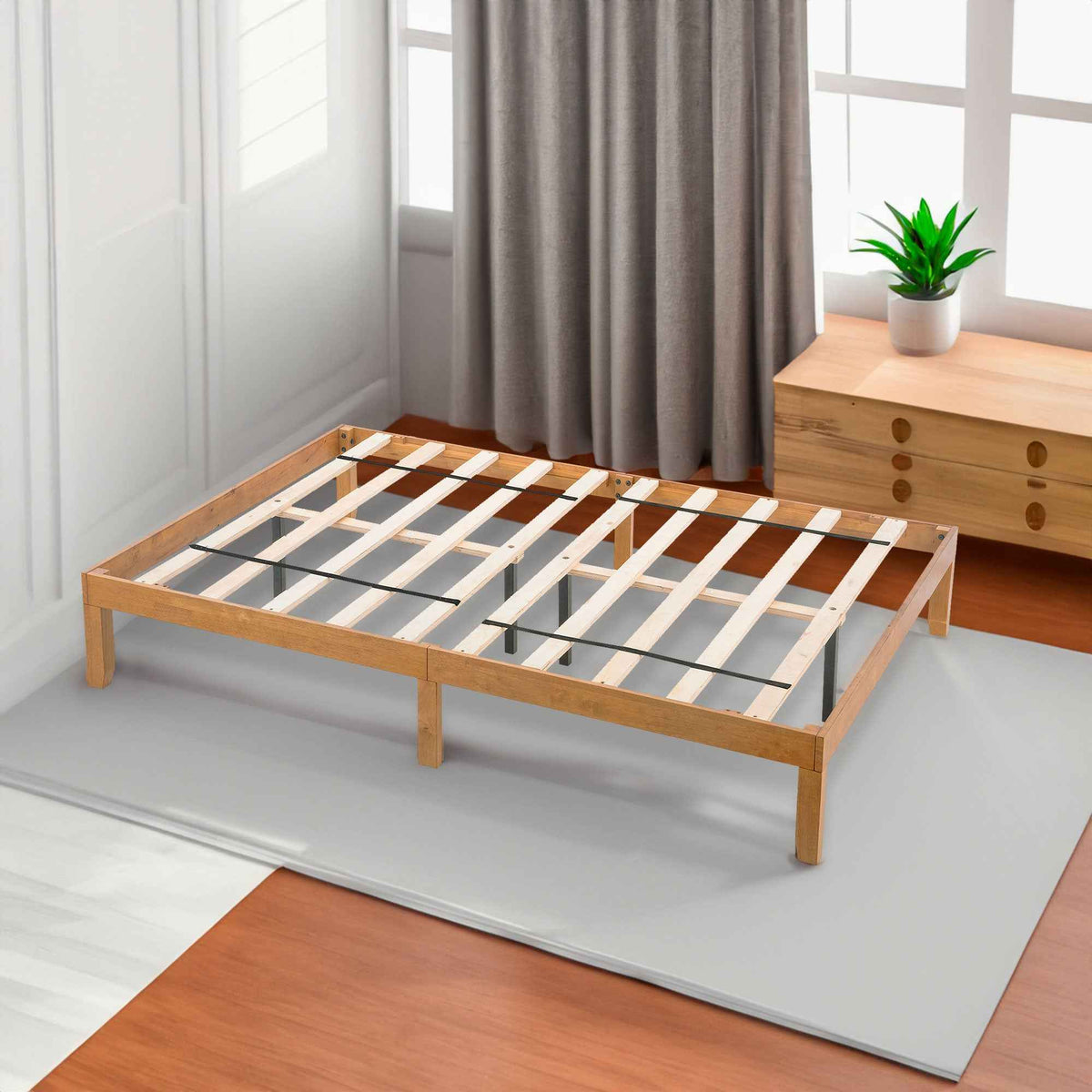 Queen Size Wood Platform Bed Frame,No Box Spring Needed,Strong Wood Slat Support, Easy Assembly - B&B Forest Products