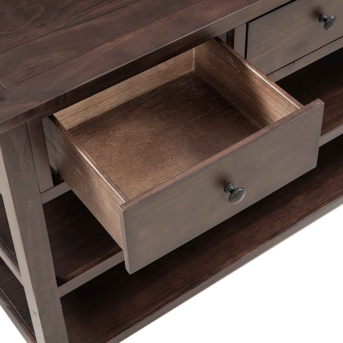 Retro Design Console Table with Two Open Shelves, Pine Solid Wood Frame and Legs for Living Room (Espresso) - B&B Forest Products