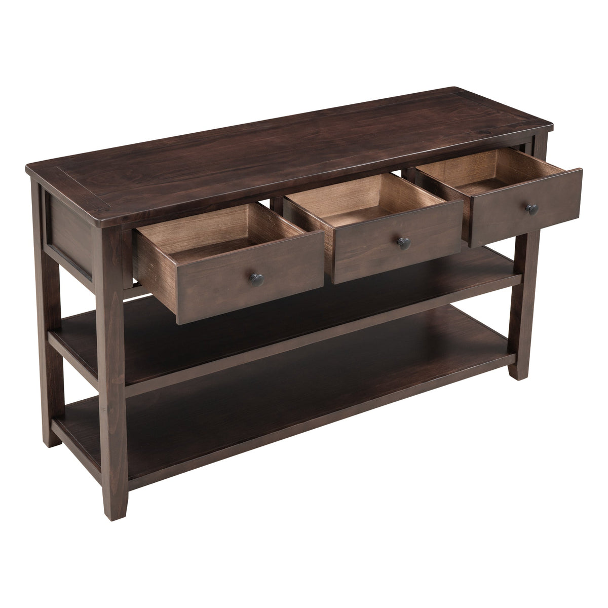 Retro Design Console Table with Two Open Shelves, Pine Solid Wood Frame and Legs for Living Room (Espresso) - B&B Forest Products