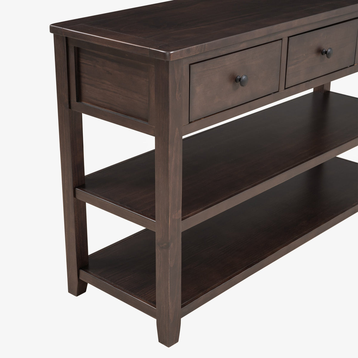 Retro Design Console Table with Two Open Shelves, Pine Solid Wood Frame and Legs for Living Room (Espresso) - B&B Forest Products