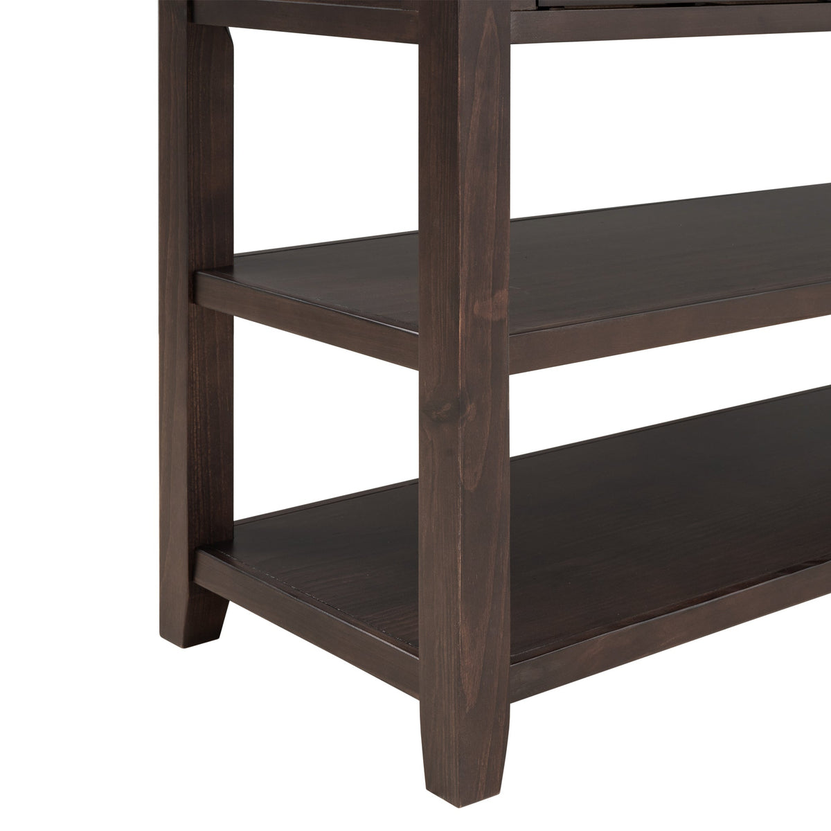 Retro Design Console Table with Two Open Shelves, Pine Solid Wood Frame and Legs for Living Room (Espresso) - B&B Forest Products