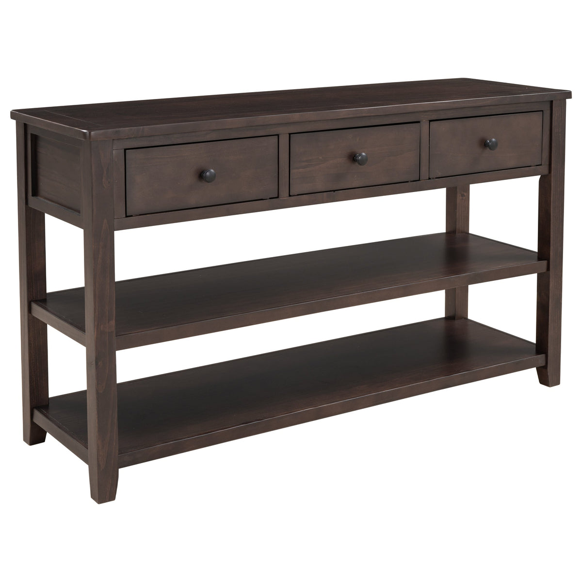 Retro Design Console Table with Two Open Shelves, Pine Solid Wood Frame and Legs for Living Room (Espresso) - B&B Forest Products