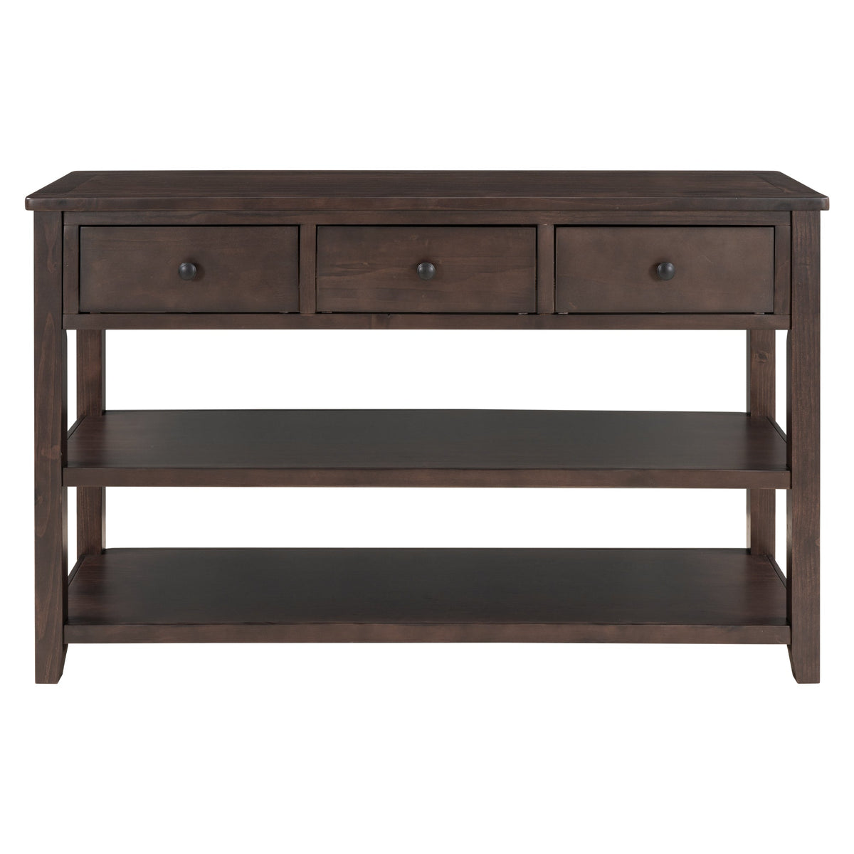Retro Design Console Table with Two Open Shelves, Pine Solid Wood Frame and Legs for Living Room (Espresso) - B&B Forest Products