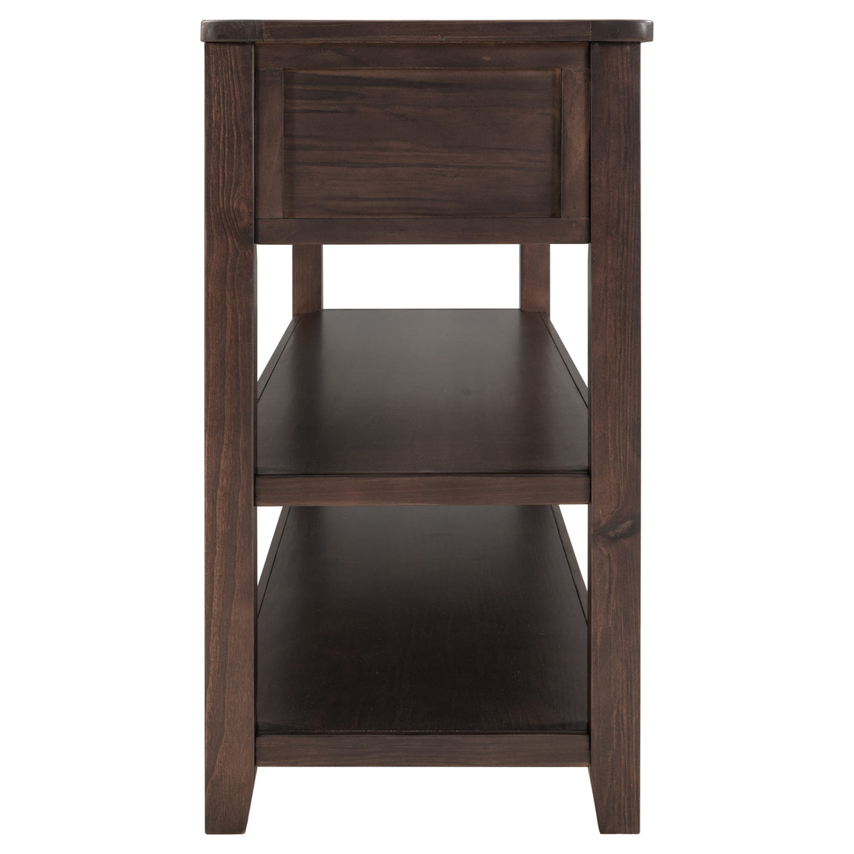 Retro Design Console Table with Two Open Shelves, Pine Solid Wood Frame and Legs for Living Room (Espresso) - B&B Forest Products