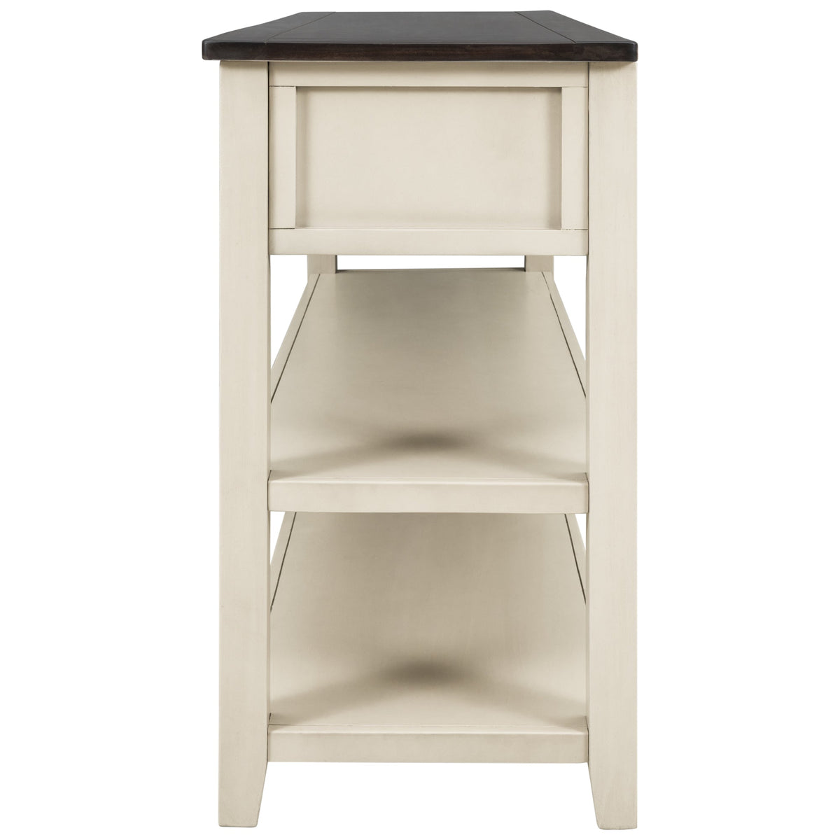 Retro Design Console Table with Two Open Shelves, Pine Solid Wood Frame and Legs for Living Room (Espresso+Beige) - B&B Forest Products